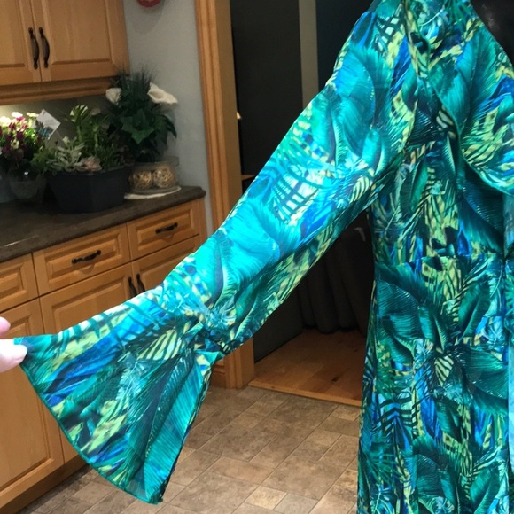 New Green Long Kimono Tropical Leaf Print XL By Pretty Little Thing - Picture 10 of 13